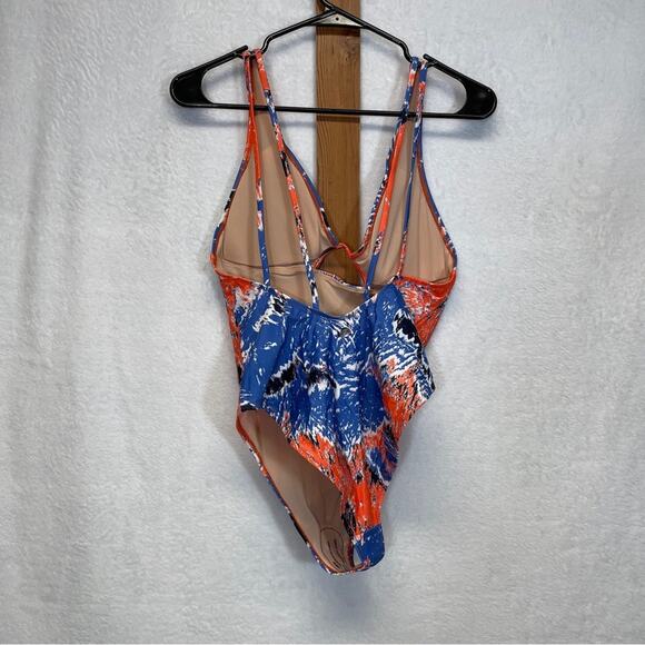 Gymshark Strappy Back One Piece Swimsuit in Orange Blue Print Size M - Picture 4 of 9